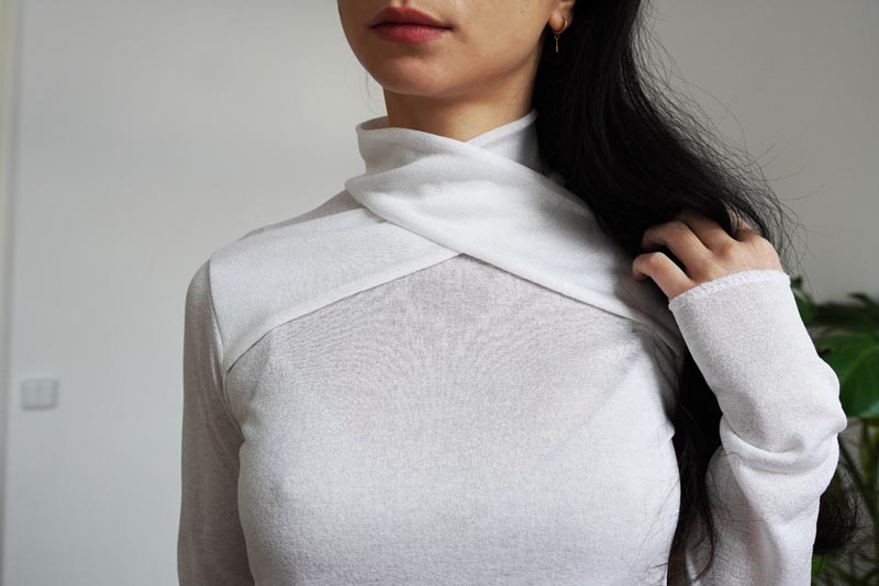 Střih a návod jak ušít dámské tričko ORIGAMI se stojáčkem a překřížením