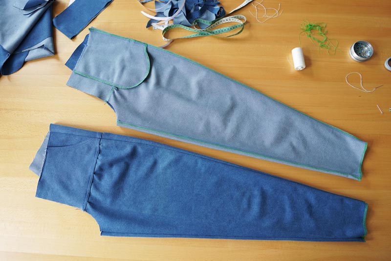 Návod na šití kalhot s pružným pasem a nařasením (+ dětský a dámský střih) - sedový šev