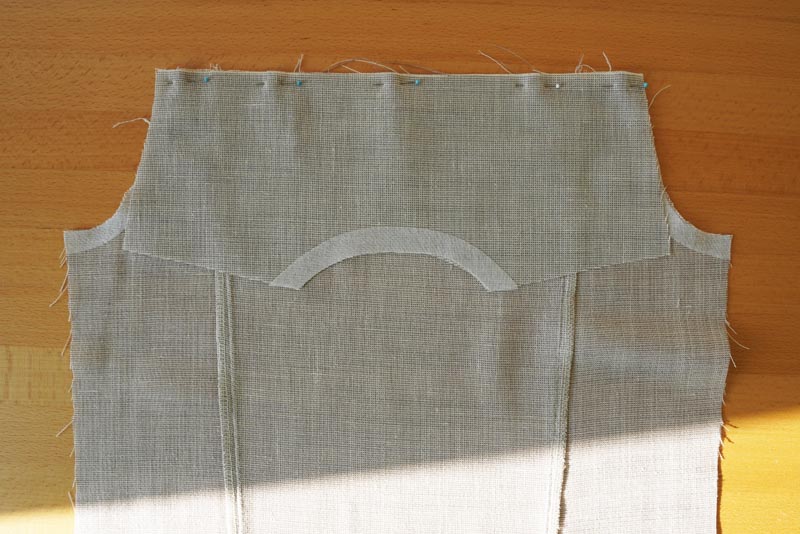 Jak ušít jednoduchou dámskou vrchní košili, podrobný návod na šití krok za krokem zdarma + střih v dámských velikostech 32-60. Sedlo zadního dílu košile