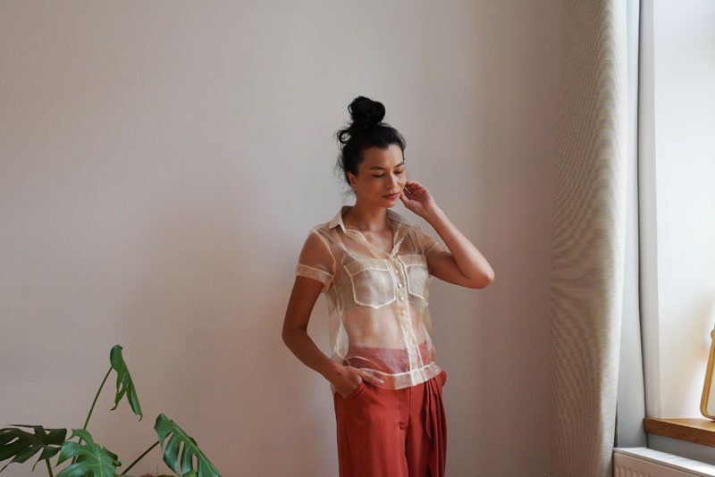 Střih na dámskou košili s klasickým límcem a krátkým rukávem + návod jak ušít košili