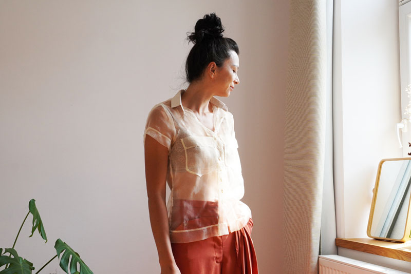 Střih na dámskou košili s klasickým límcem a krátkým rukávem + návod jak ušít košili