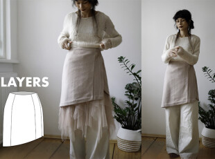 Jak ušít dámskou vrchní pouzdrovou zavinovací sukni LAYERS (+ střih ve vel. 32–60)