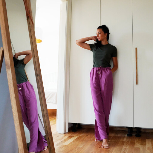 Střih - dámské široké letní kalhoty s rozparkem PEACE (velikosti 32–60)