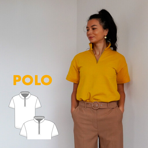 Střih - dámské tričko s límečkem a zipem POLO (velikosti 32–60)