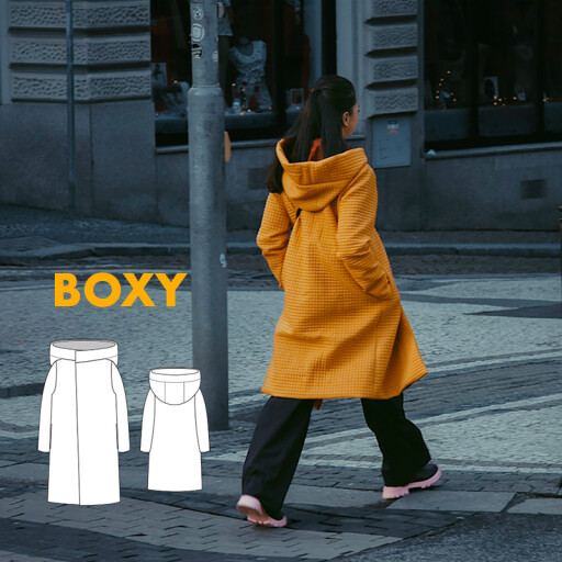 Střih - dámská prodloužená bunda (prošívaný kabát) BOXY (velikosti 32–60)