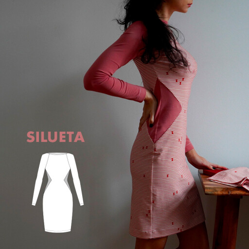 Střih na dámské šaty SILUETA, opticky zeštíhlující (velikosti 32–60)
