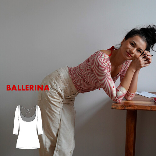 Střih - dámské tričko s hlubokým výstřihem na zádech BALLERINA (velikosti 32–60)