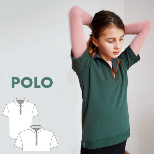 Střih - dětské tričko s límečkem a zipem POLO (velikosti 80–164)
