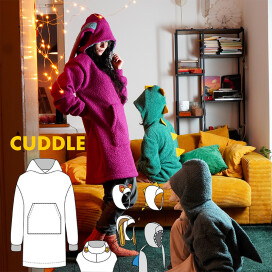 Střih - dámská chlupatá mikina s kapucí a klokankou CUDDLE (velikosti XS–XL)