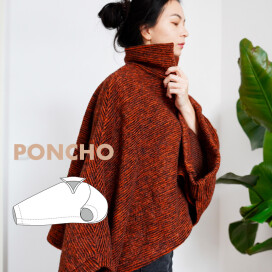 Střih - dámské nadčasové pončo s límcem a légou PONCHO (velikosti 32–60)